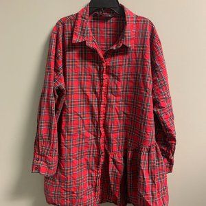 Zara Christmas Plaid Long Sleeve Top w/Bottom Ruffle